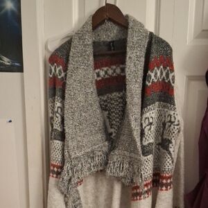 Sacred Threads Gray and Red Patterned Cardigan